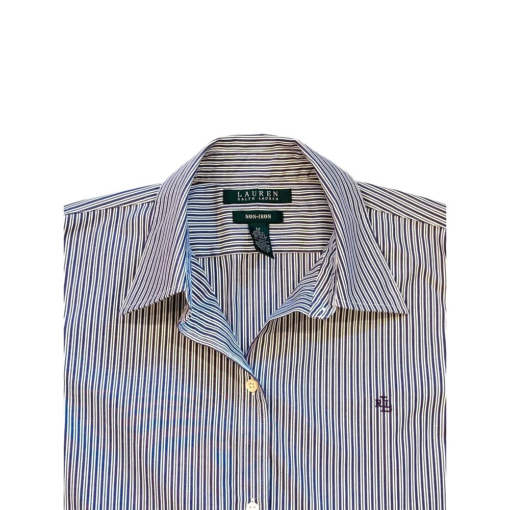 Lauren Ralph Lauren Dress Shirt Womens Med Purple Striped Button Up Long Sleeve